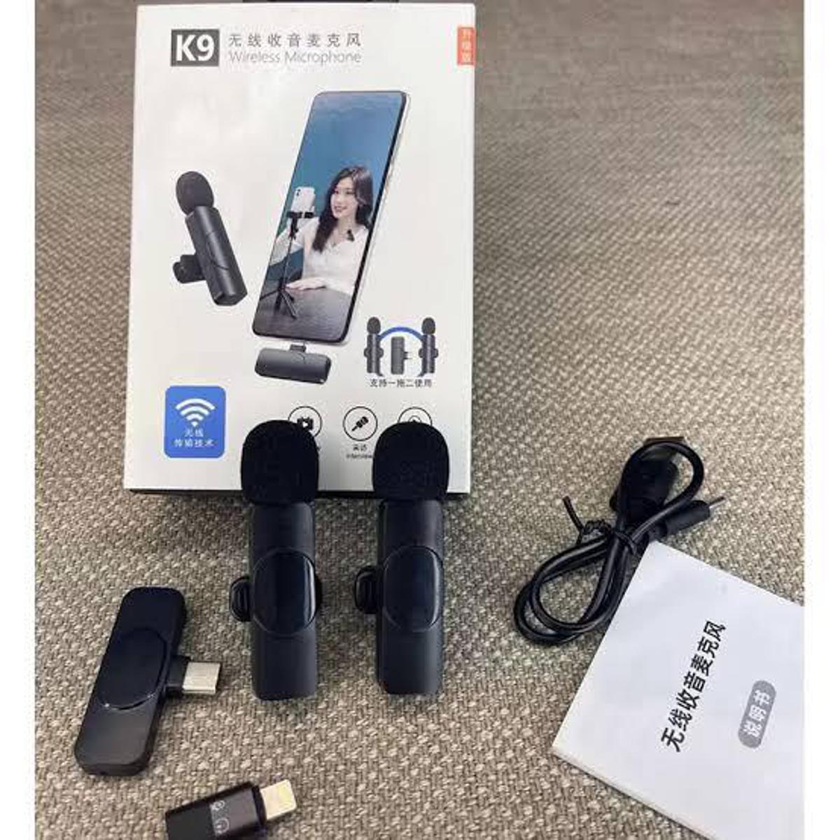 WIRELESS MIC K9 Dual Microphone Plug & Play USB Type C Plug Wireless Lavalier Microphone
