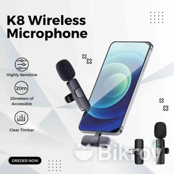 Wireless k8 MICROPHONE Vlogging Mic with Microphone Accessories Video for Type C and IOS Lightining & 3.5mm Jack