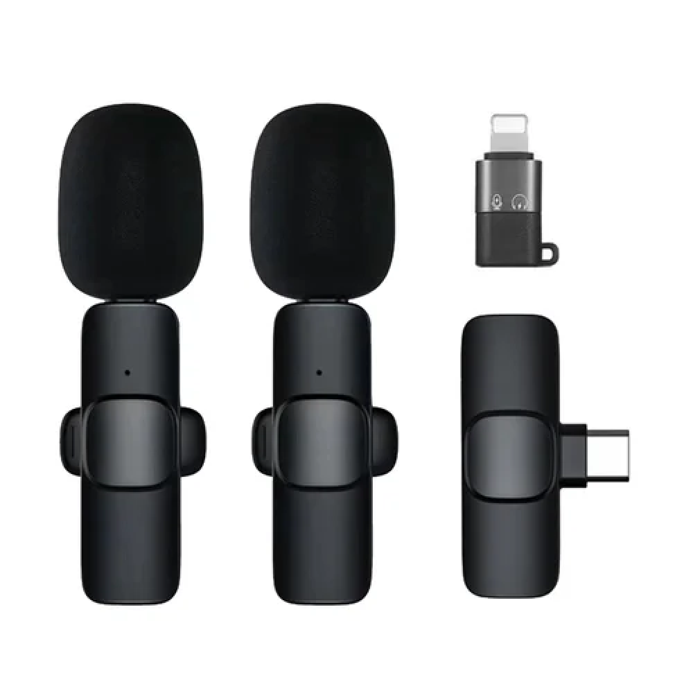 WIRELESS MIC K9 Dual Microphone Plug & Play USB Type C Plug Wireless Lavalier Microphone