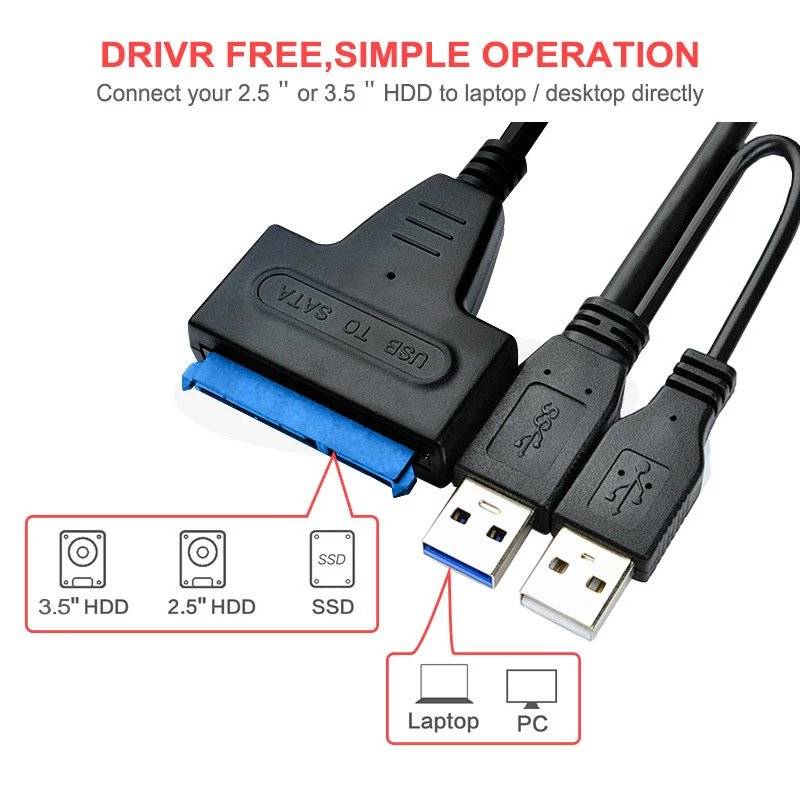 SATA USB 2.0 Adapter for HDD, SSD USB 2,0 to 2.5 inch HDD 7 + 15pin SATA Adapter for SATA hard disk SSD Adapter